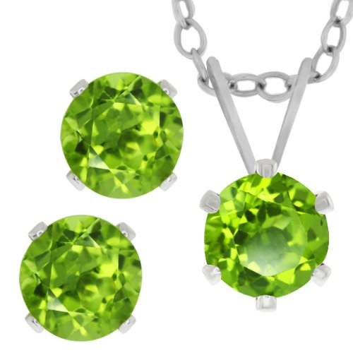Green Peridot Silver Plated Dangle Earrings And Pendant Jewelry Set – Rectangle