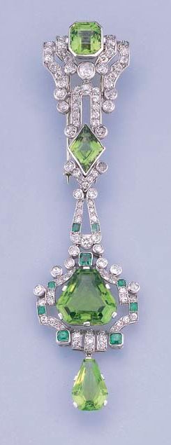 Pendant Brooch - Peridots, Emeralds & Diamonds