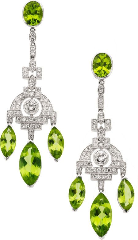 Peridots & Diamonds Platinum Earrings